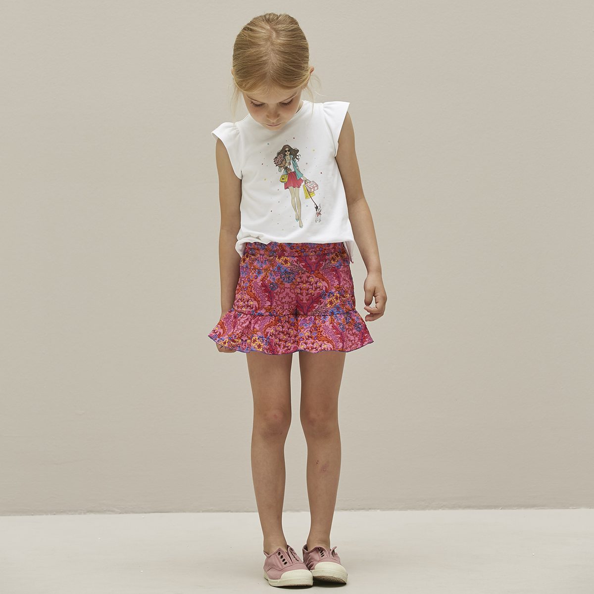 Graphic Print Ruffle Sleeve T-Shirt & Shorts