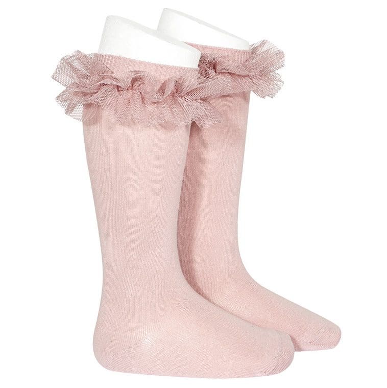 2494/2 Tulle Ruffle Knee Socks | Pale Pink 526