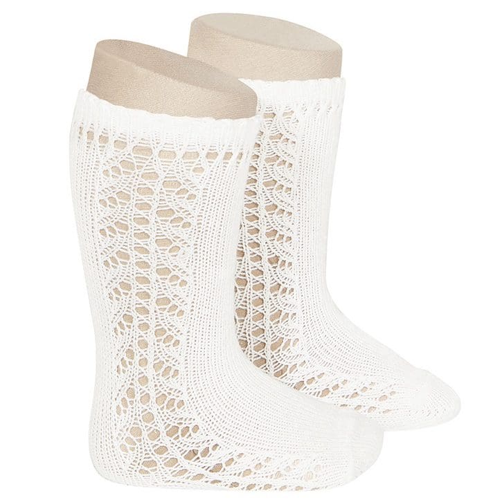 2592/2 Warm Cotton Knee Socks W/ Side Openwork | Cream 202
