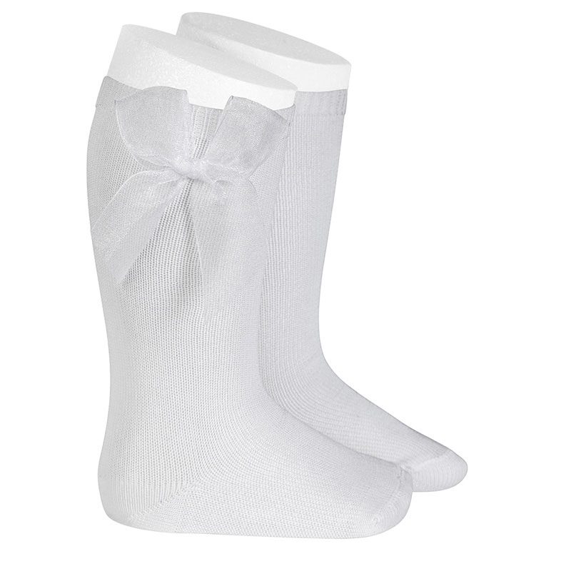 Knee High Socks W/ Organza Bow | White (200)