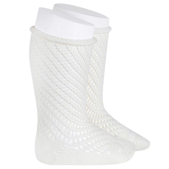 Net Openwork Perle Knee High Socks W/ Rolled Cuff | Cream (202)