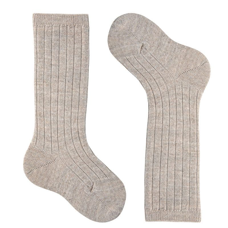 1216/2 Merino Wool Blend Rib Knee Socks | Oatmeal 901