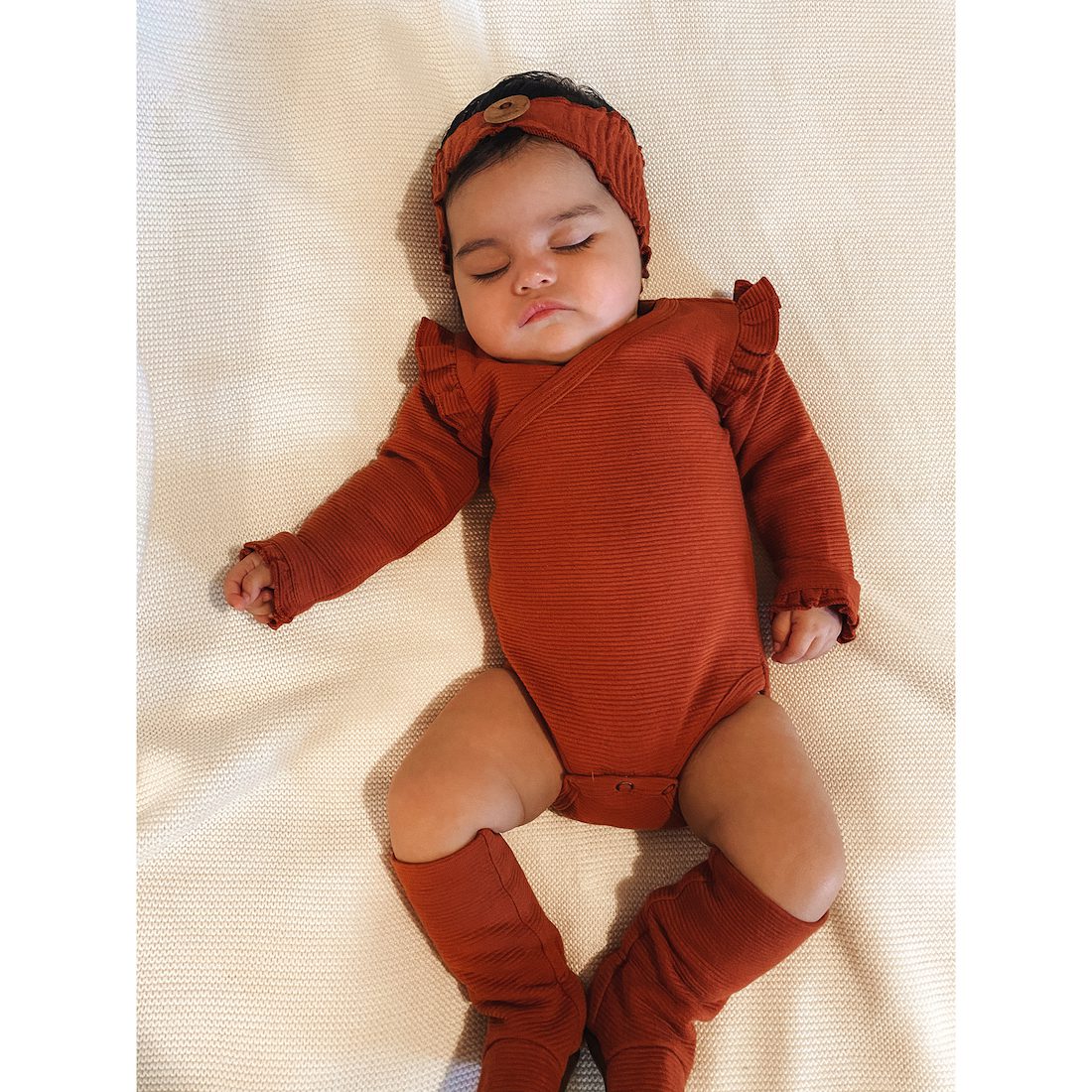 Corduroy Ruffle Wrap Bodysuit | Fog