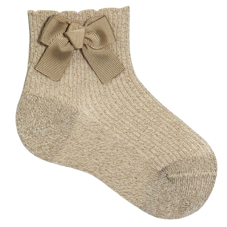 3351/4 Fine Rib Bright Socks W/ Side Grosgrain Bow | Beige 313