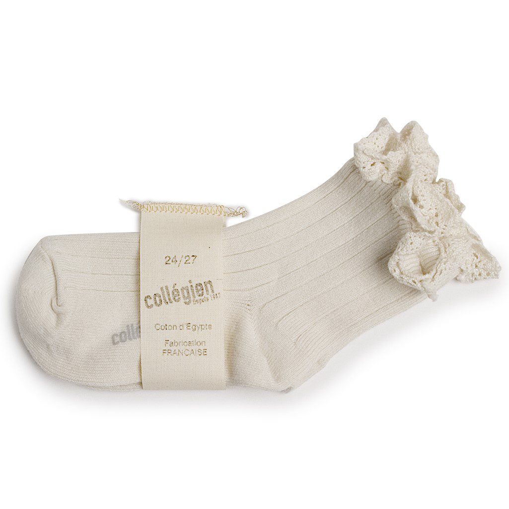 Lili Lace Trim Ribbed Ankle Socks | Doux Agneaux
