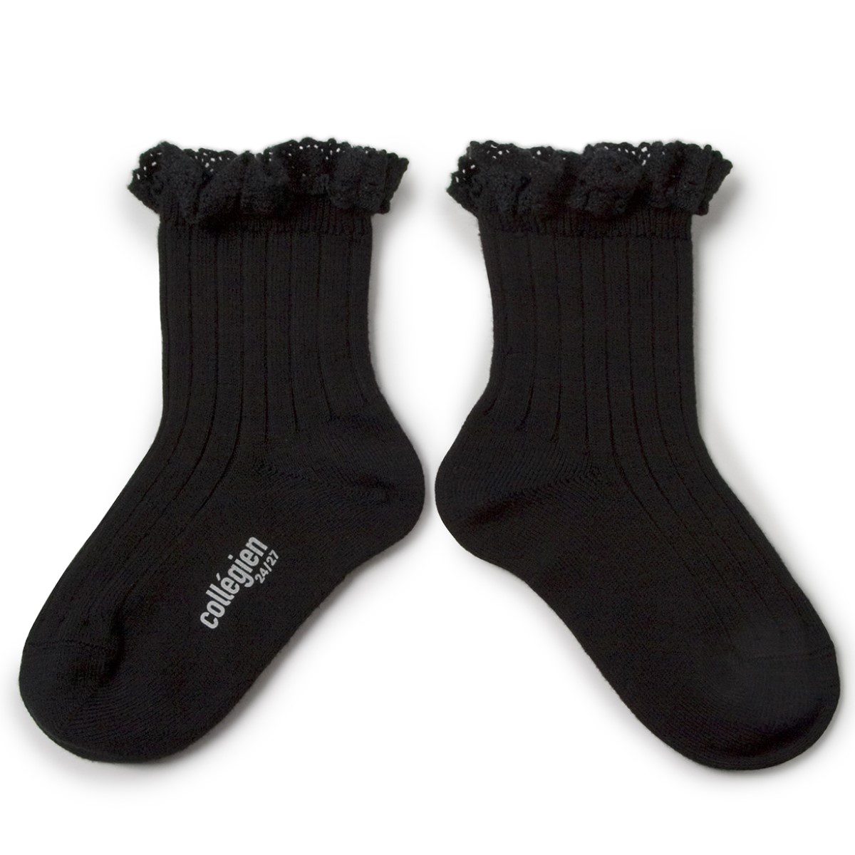 Lili Lace Trim Ribbed Ankle Socks |  Noir De Charbon