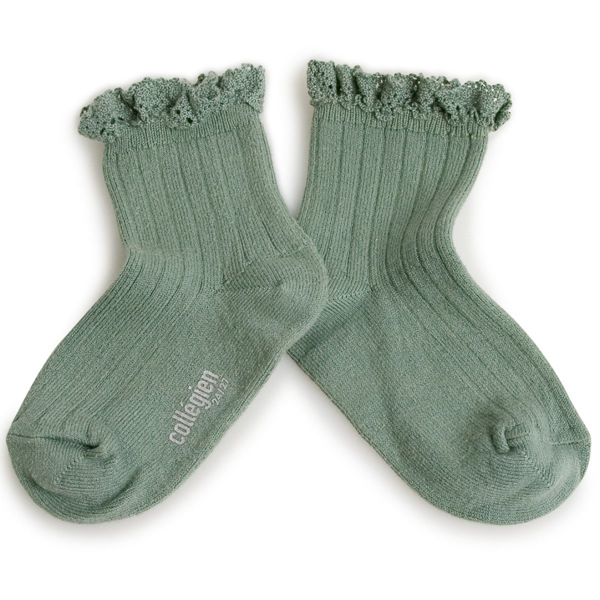 Lili Lace Trim Ribbed Ankle Socks |  Céladon