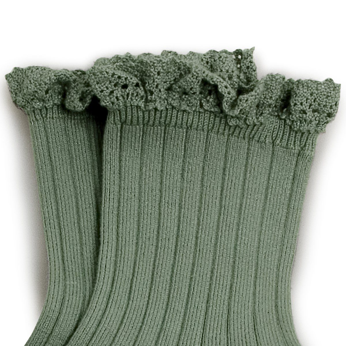 Lili Lace Trim Ribbed Ankle Socks |  Céladon