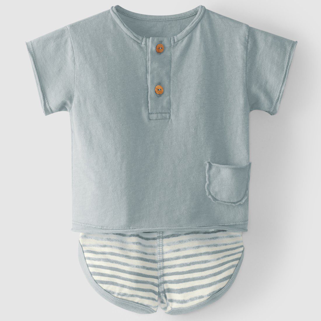 Blue Two-piece T-Shirt & Striped Shorts Set
