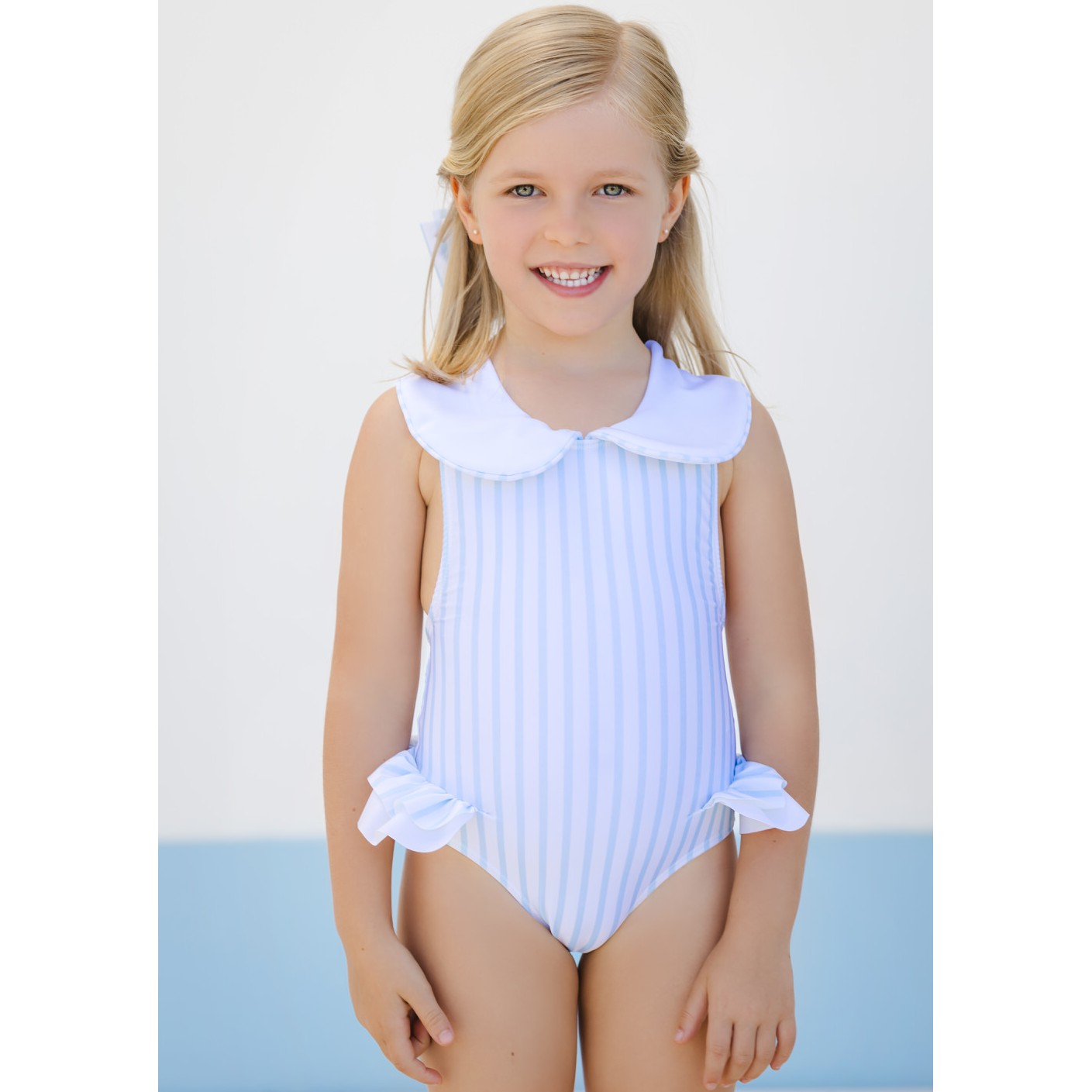 Stripes Blue Collared Swimsuit
