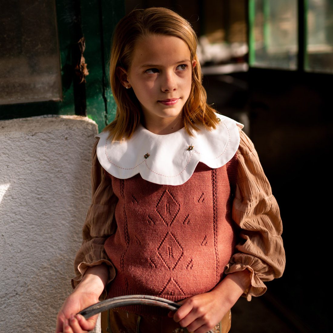 Terracotta Vest W/ Ivory Collar