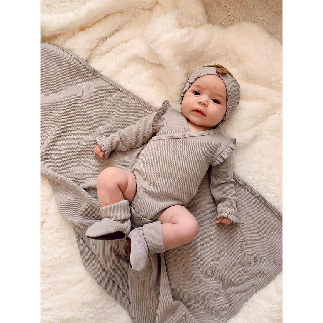 Corduroy Ruffle Wrap Bodysuit | Fog