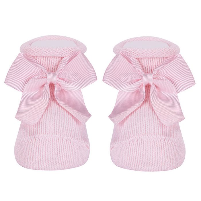 Baby Warm Cotton Booties W/ Grossgrain Bow | Pink (500)