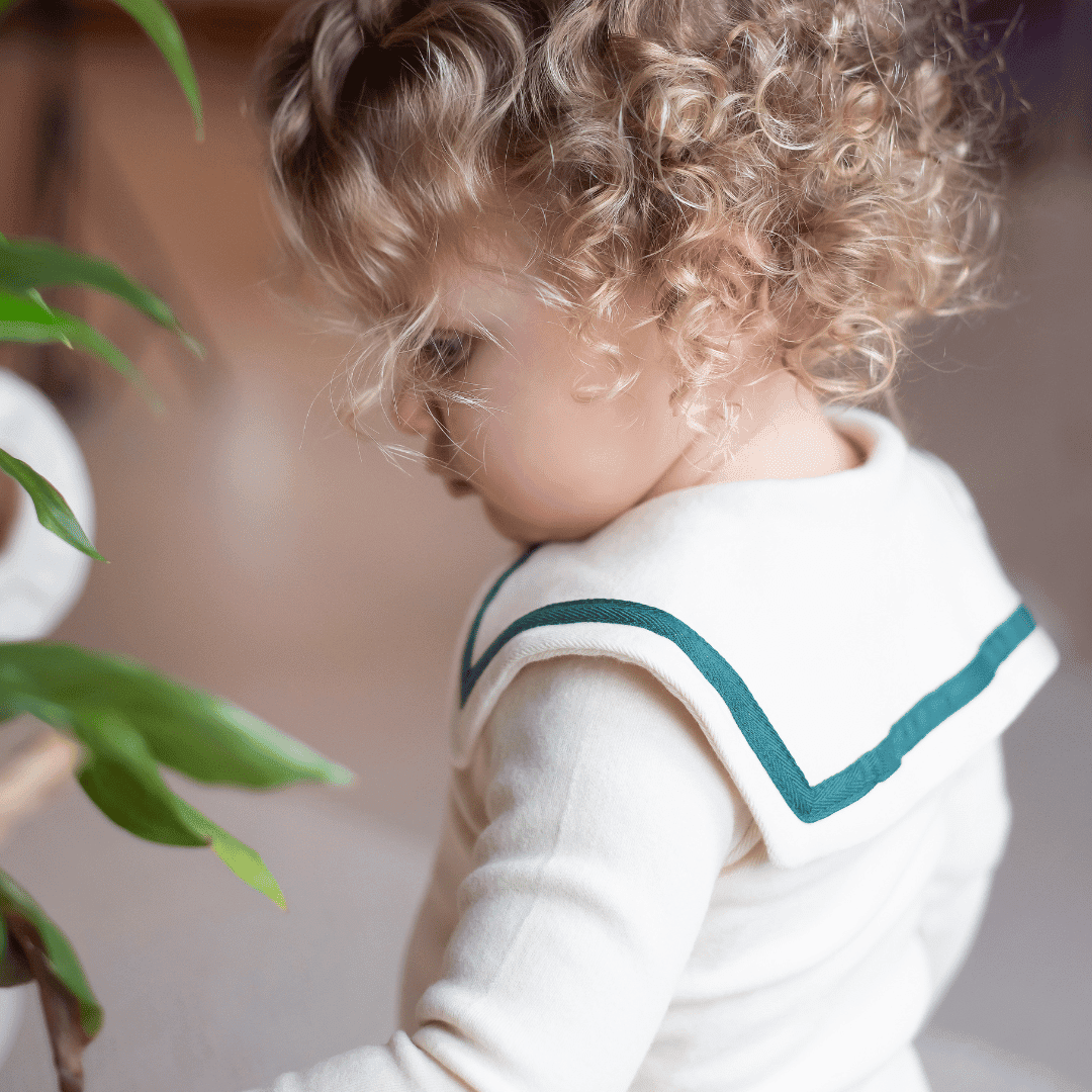 Ivory Fleece Cotton Sweatshirt & Bottle Green Trim Sailor Top