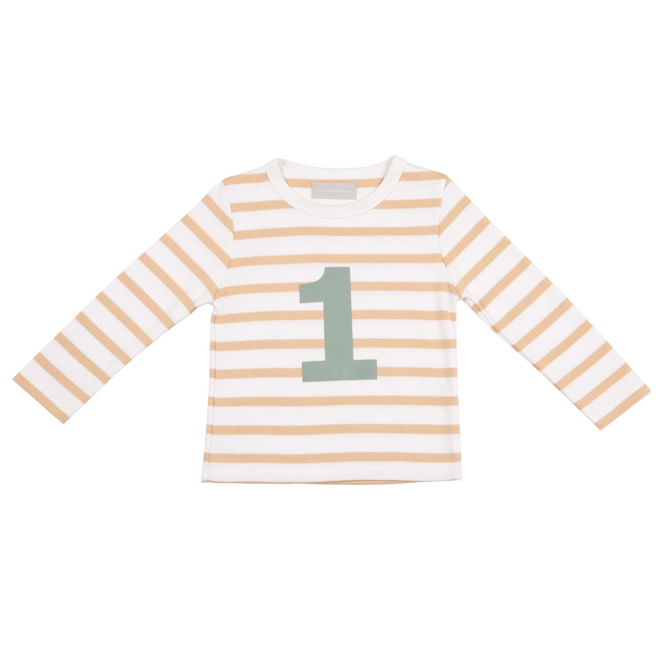 Biscuit & White & Green Breton Striped Top | 1