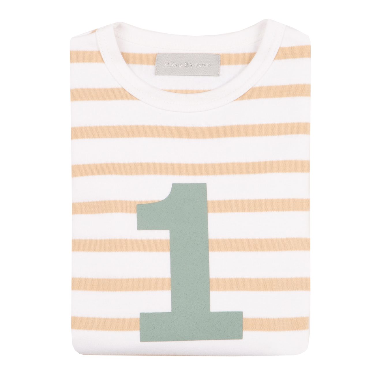 Biscuit & White & Green Breton Striped Top | 1