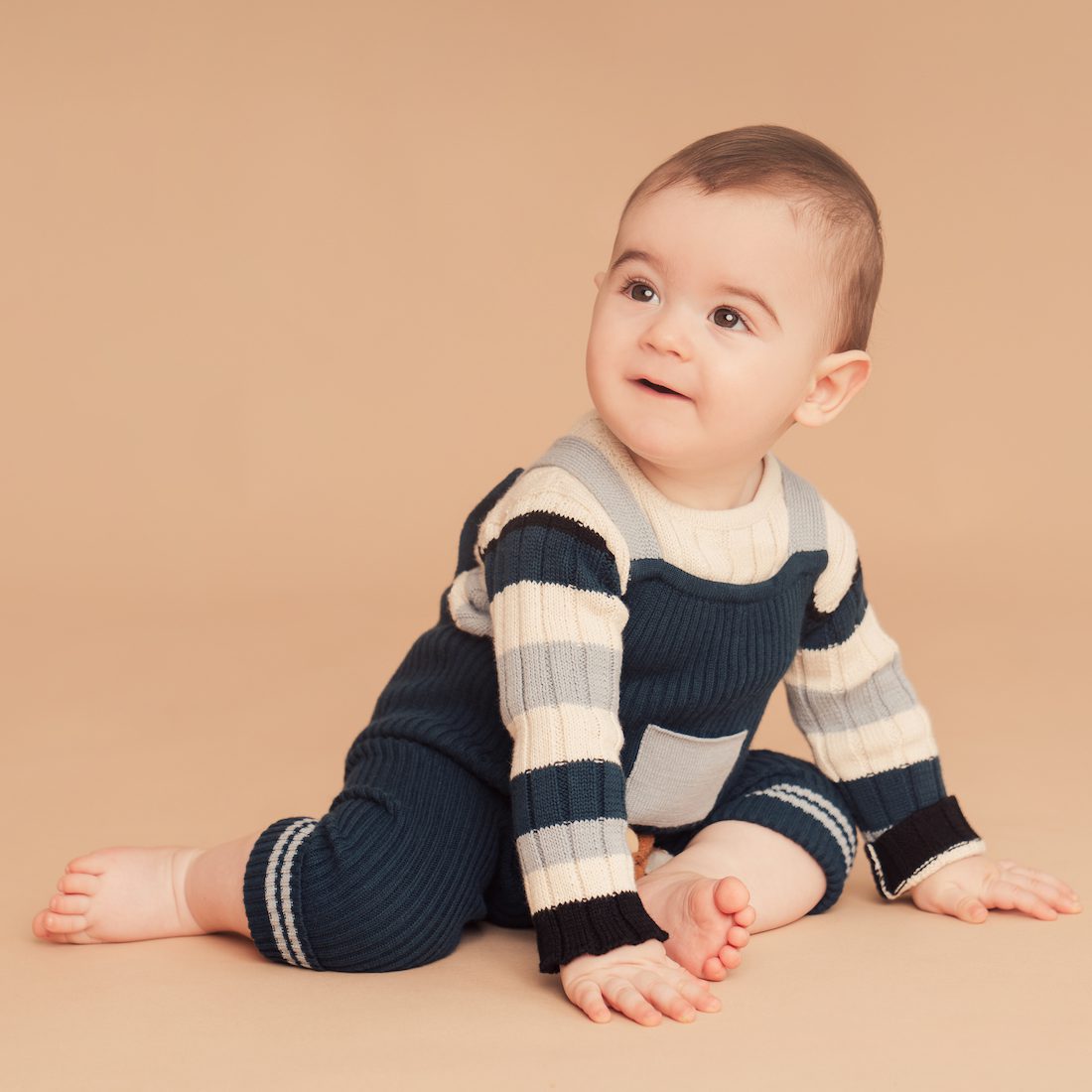 Broke Ribbed Jumpsuit & Striped Ribbed Sweater