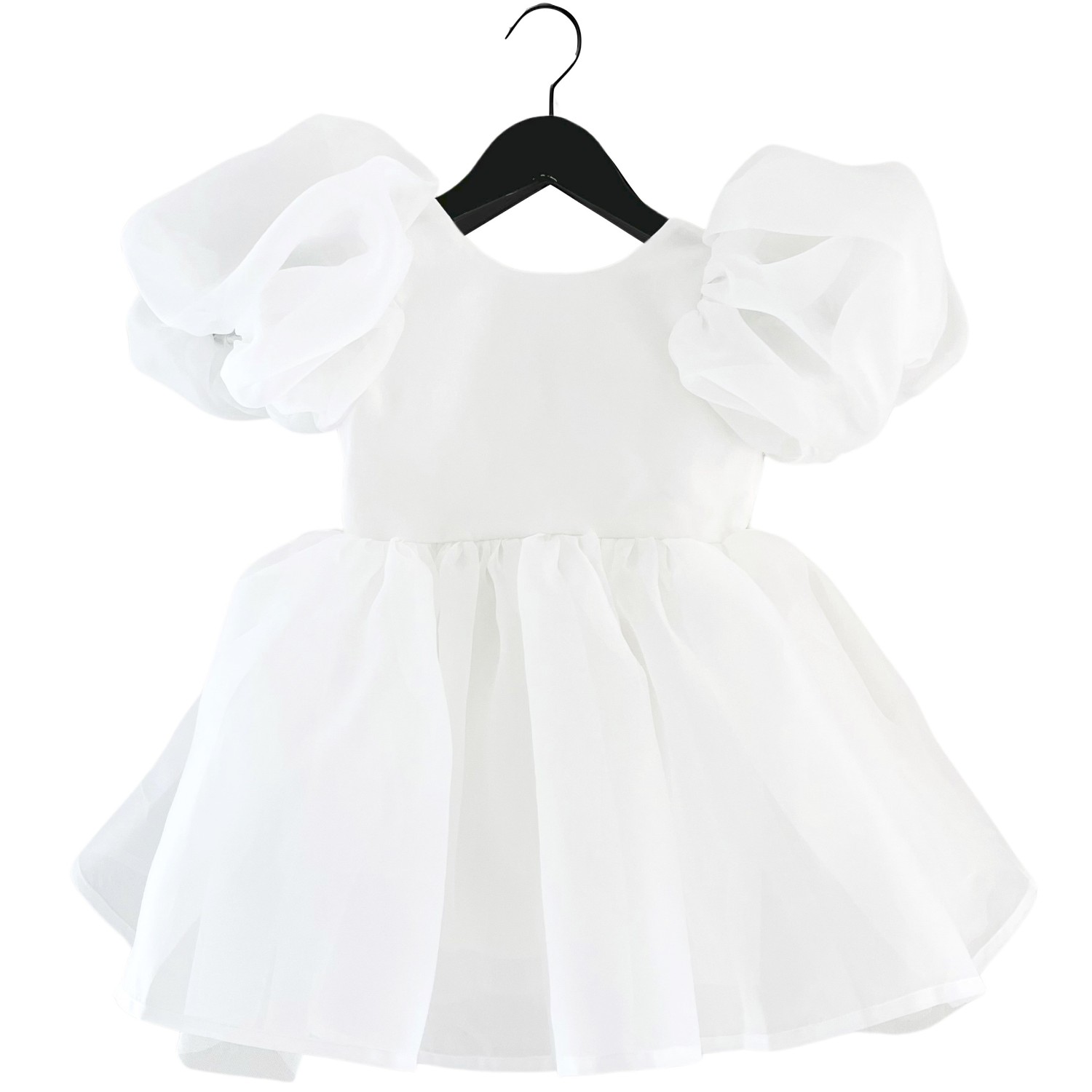 V-Back Puff Sleep Organza Tutu Dress | White
