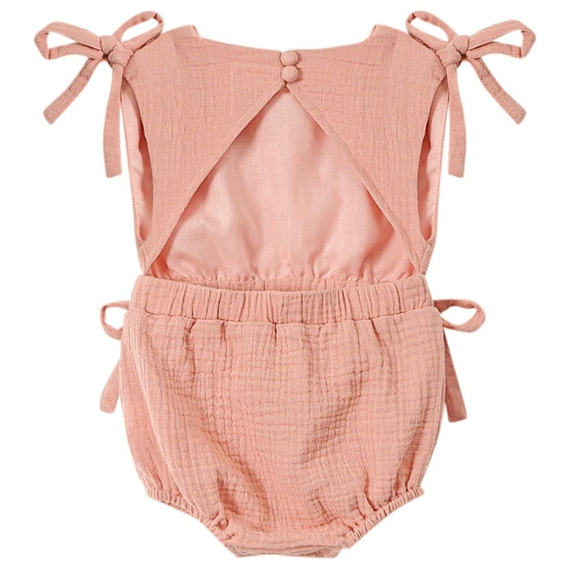 Baby Gauze Sunsuit W/ Ties | Peach