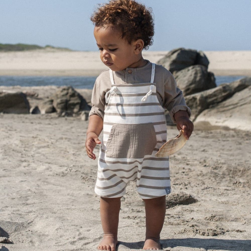Striped Dungaree Shorts W/ Pocket