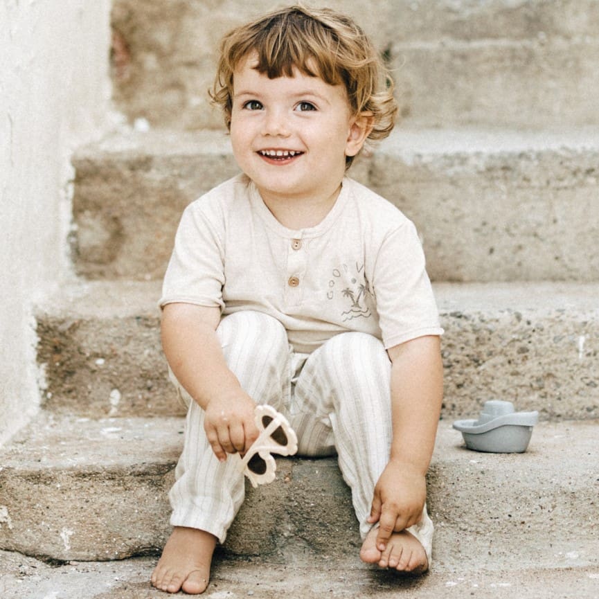 Good Vibes Tshirt & Stripes Rustic Pants | Sand/Ecru