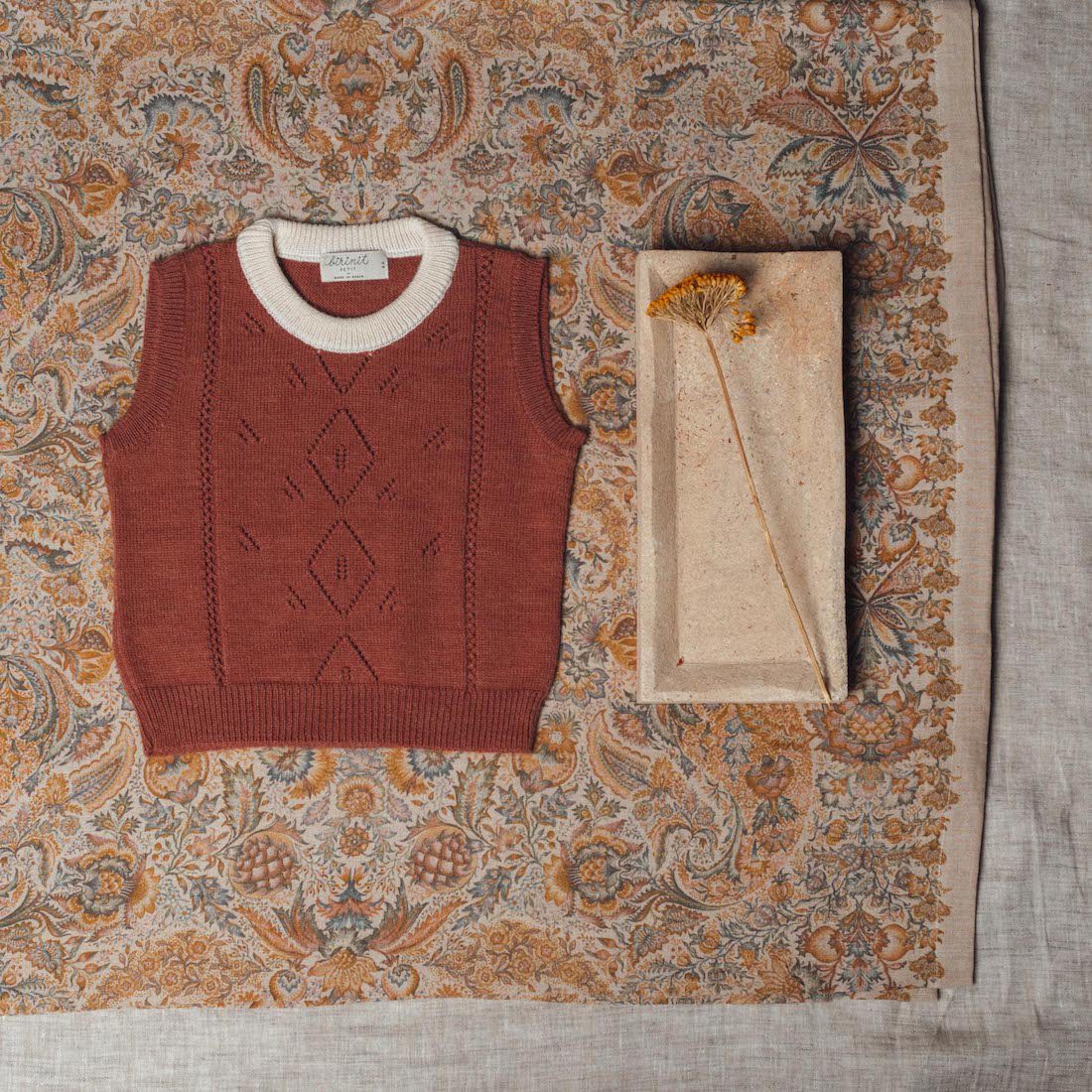 Terracotta Vest W/ Ivory Collar