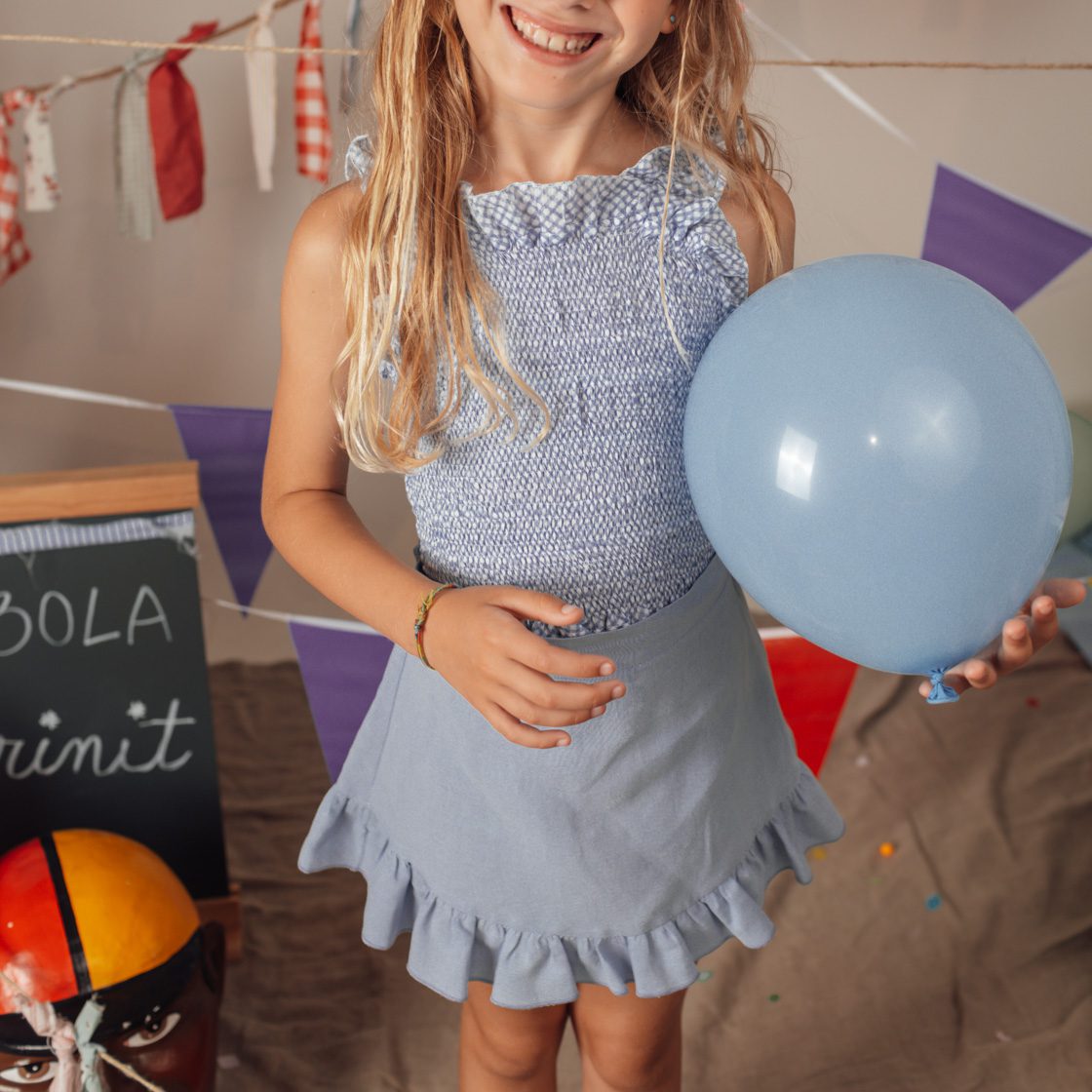 Blue Linen Mini Skirt