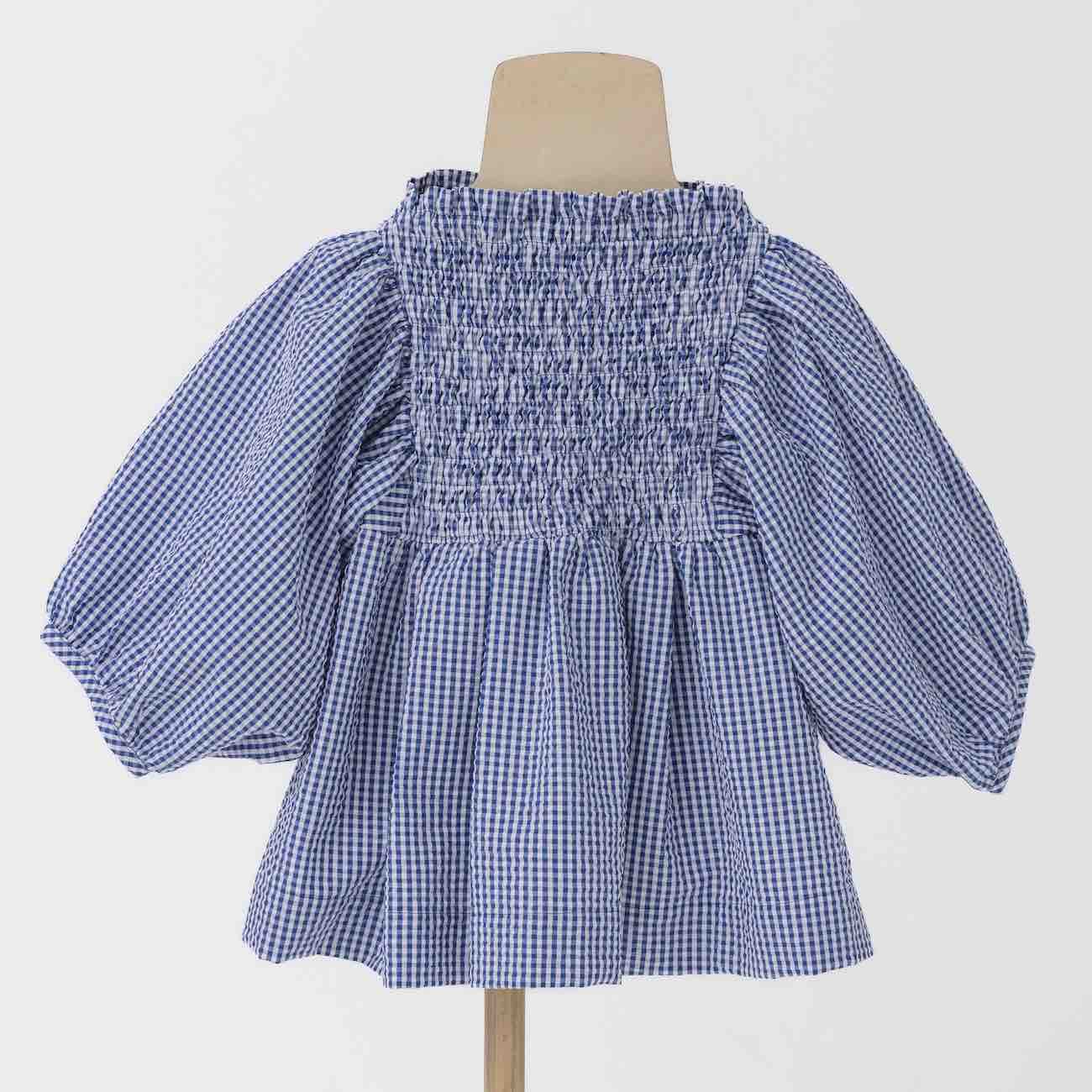 Cool Max Shirring Blouse | Blue Gingham