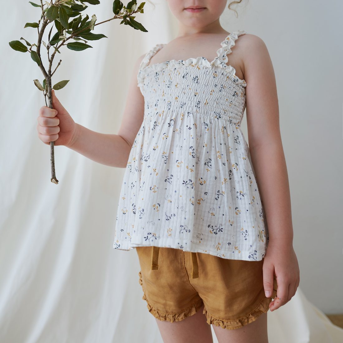 Norah Muslin Flowers Top & Astrid Tencil Linen Shorts