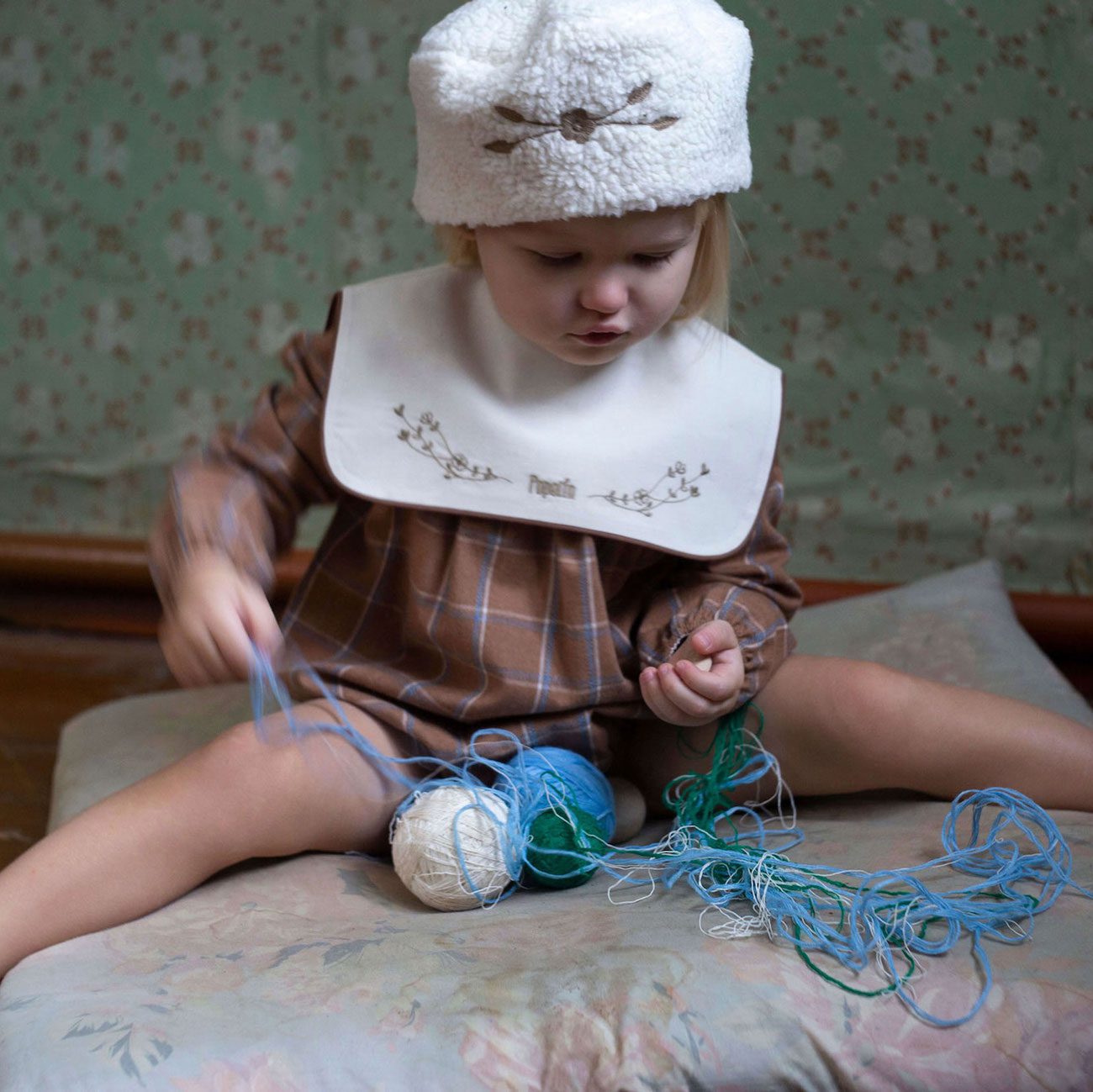 Terracotta Plaid Embroidered Romper Suit