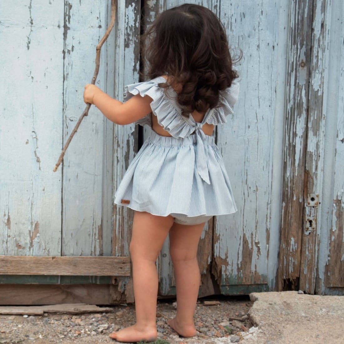Striped Romper Suit W/ Frill
