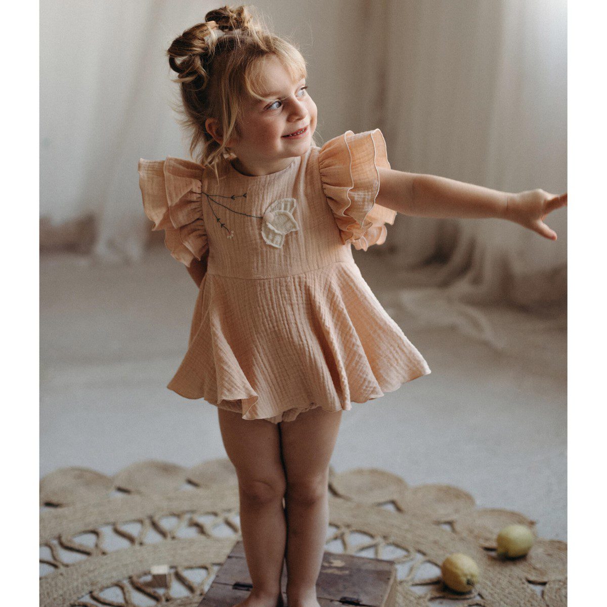 Organic Romper Suit with Cape-Style Skirt | Pink