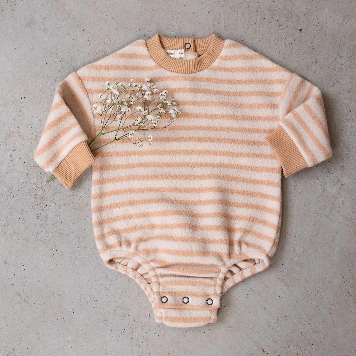 Teddy Bubble Onesie L/S Stripes | Rose Tan
