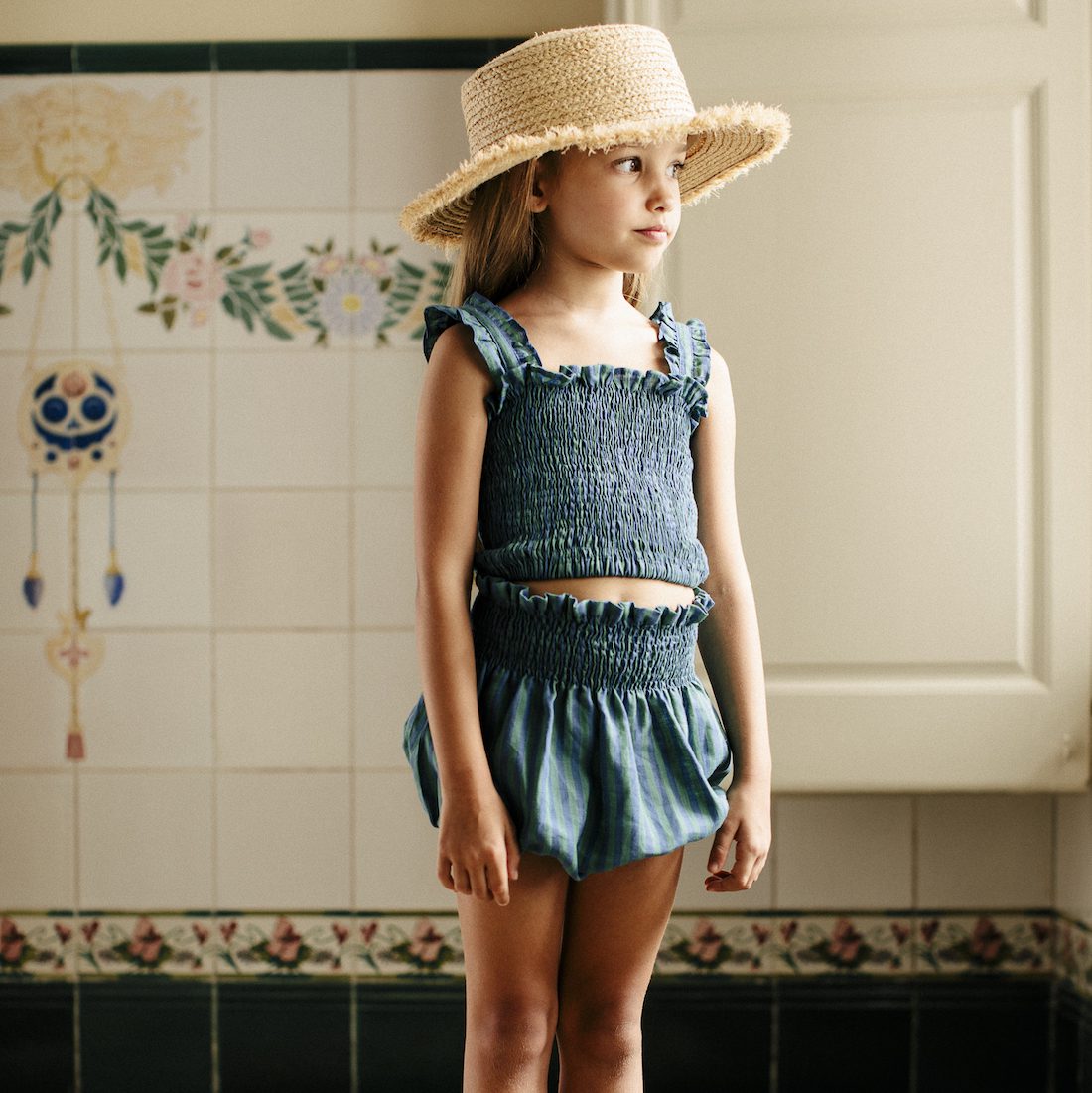 Poppy Top & Bloomer Set | Green Stripes