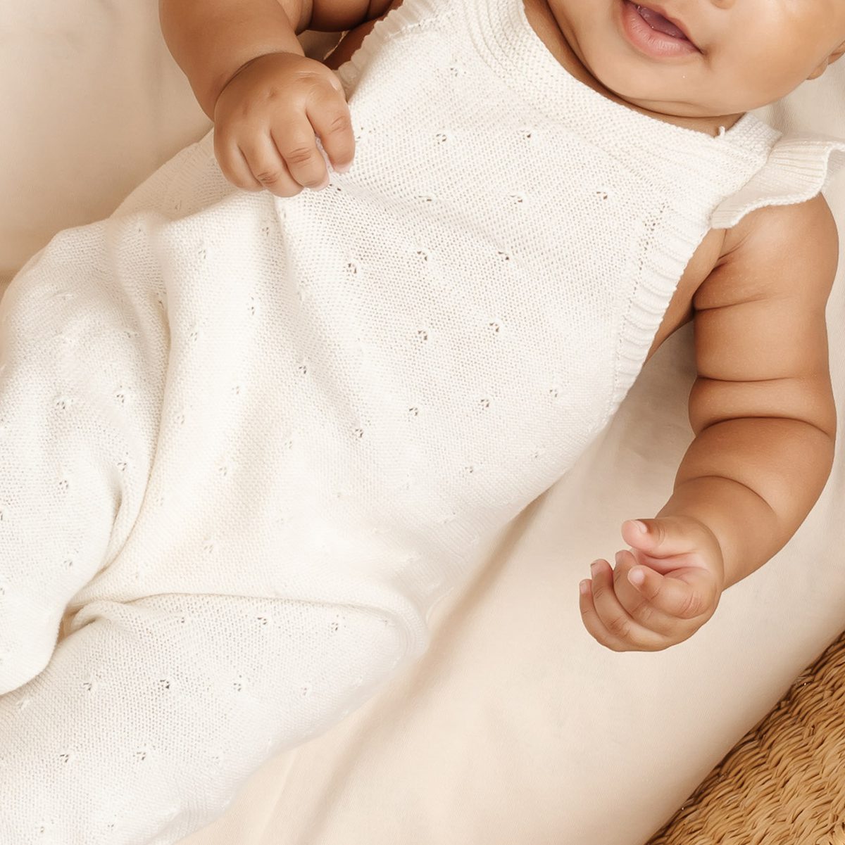 Pointelle Knit Overalls | Ivory