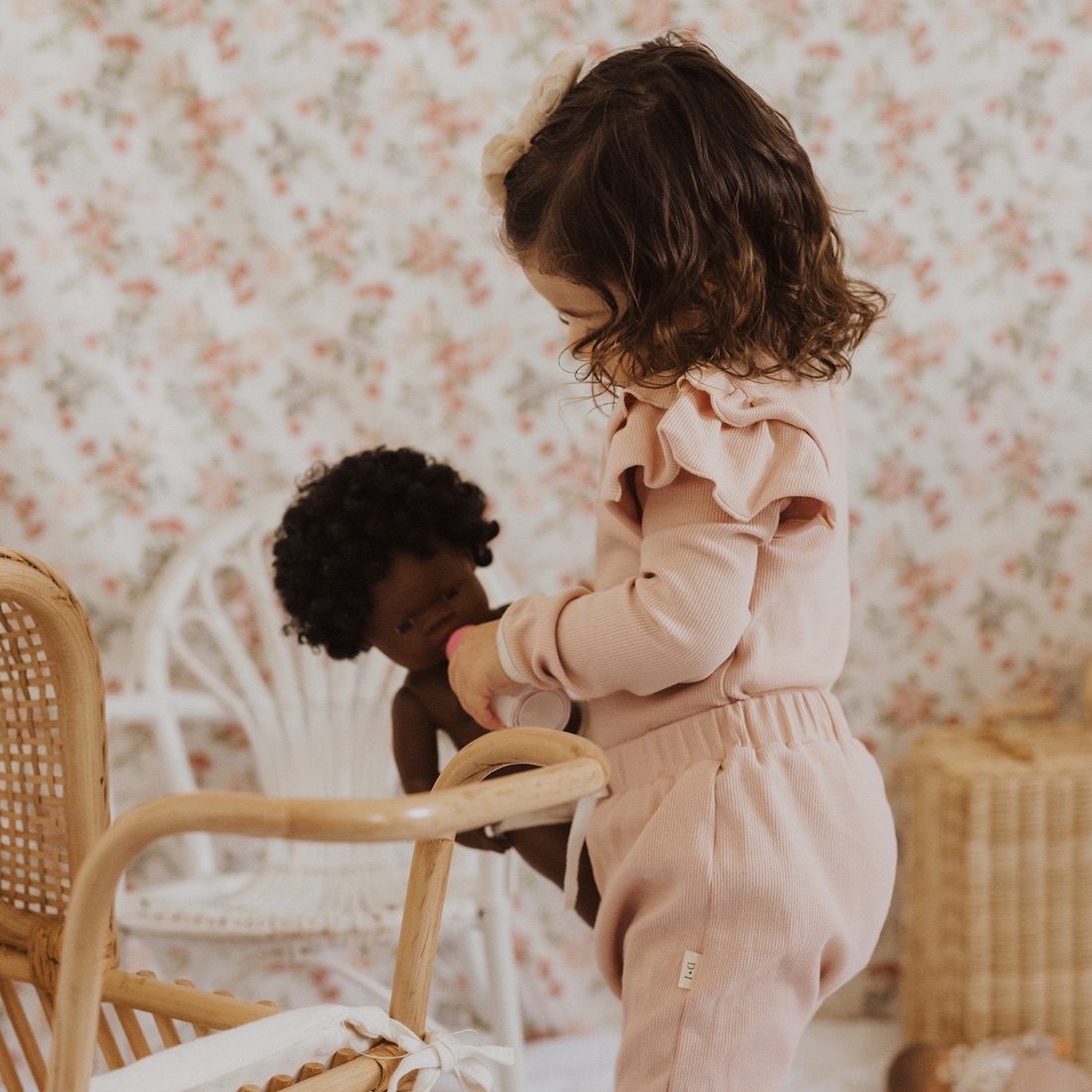Ribbed Ruffle Onesie & Ruffle Bloomers | Dusty Pink