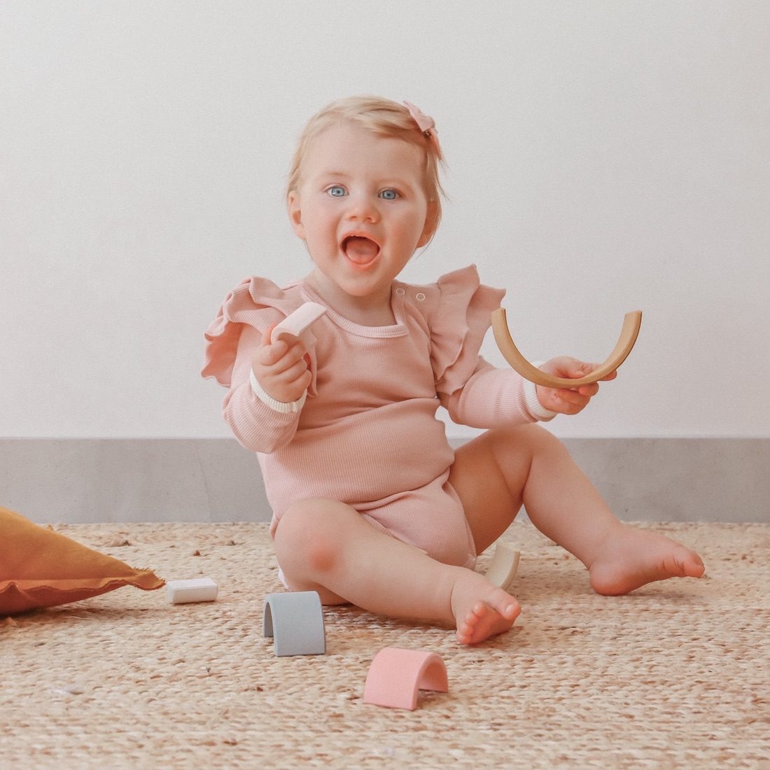 Ribbed Ruffle Onesie & Ruffle Bloomers | Dusty Pink