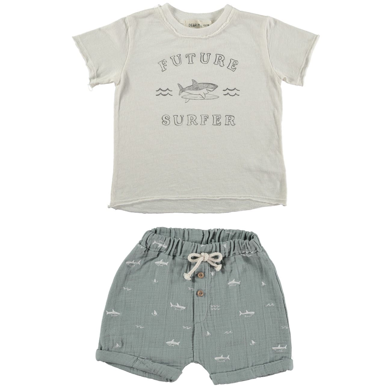 Surfer Shark Tshirt & Sharks Shorts | Ecru/Blue Gray