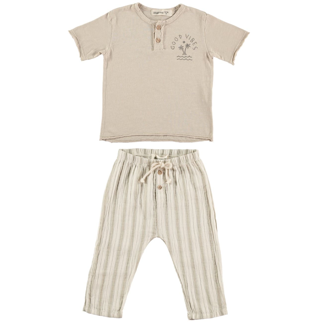 Good Vibes Tshirt & Stripes Rustic Pants | Sand/Ecru