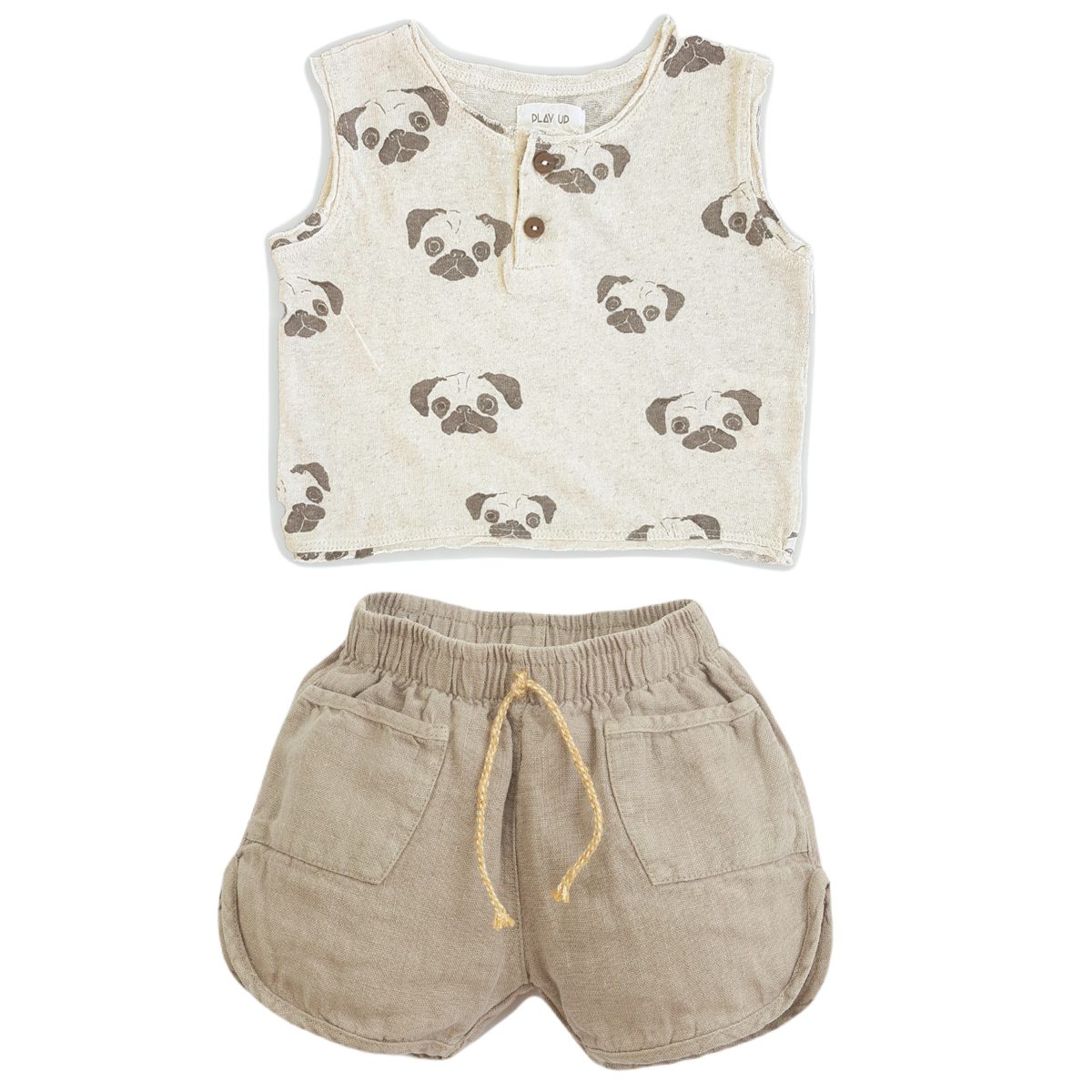 Sleeveless T-Shirt & Shorts W/ Jute Cord