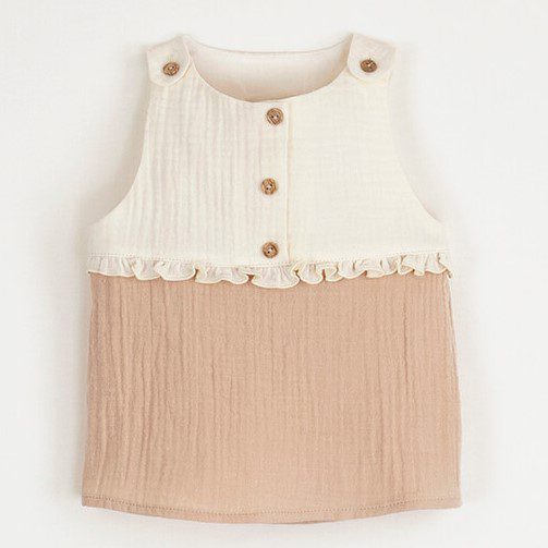 Sleeveless Organic Shirt & Culotte with Frills | Pink