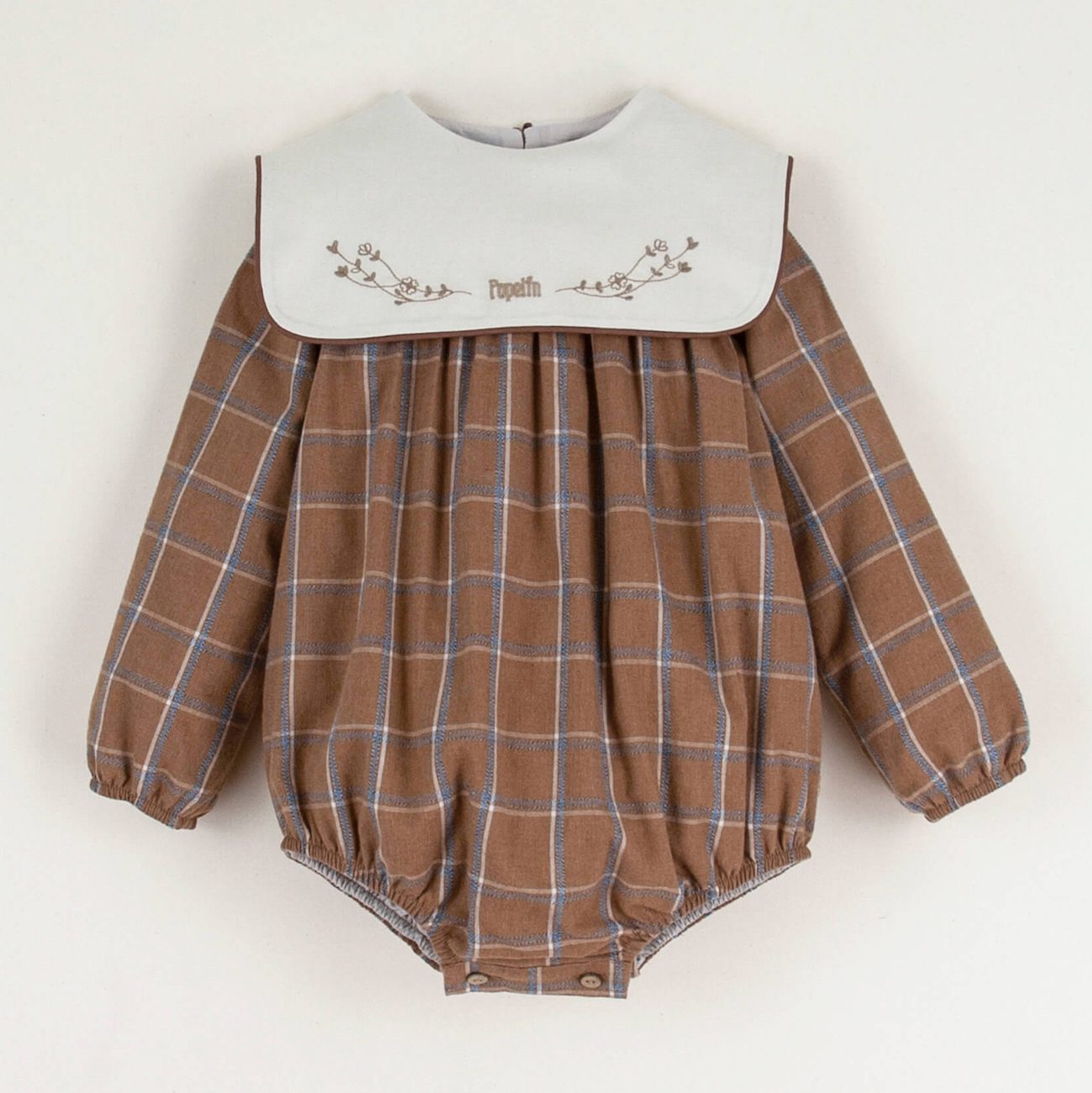 Terracotta Plaid Embroidered Romper Suit