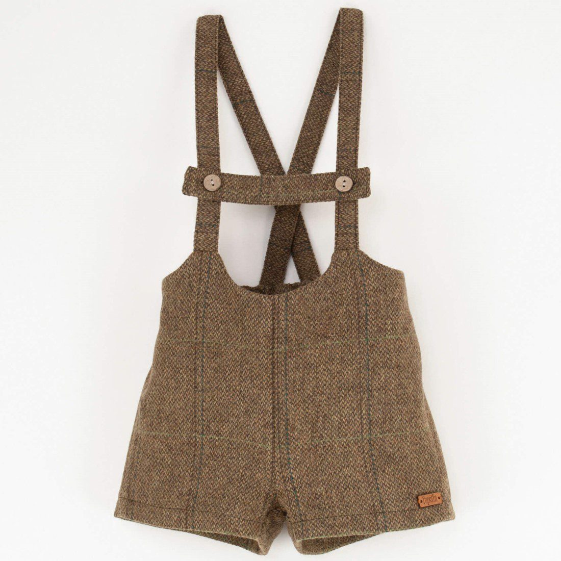 Green Knitted Romper Suit & Green Check Woollen Short Dungarees