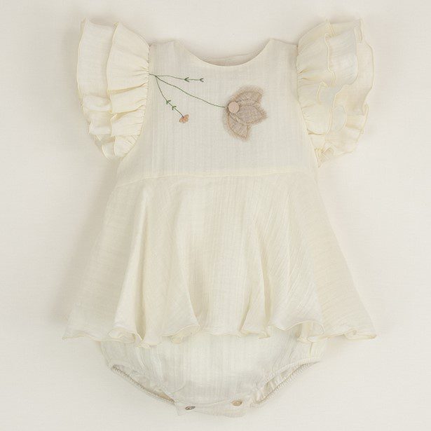 Organic Romper Suit with Cape-Style Skirt | Off-White
