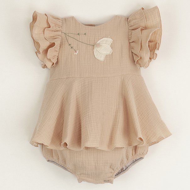 Organic Romper Suit with Cape-Style Skirt | Pink