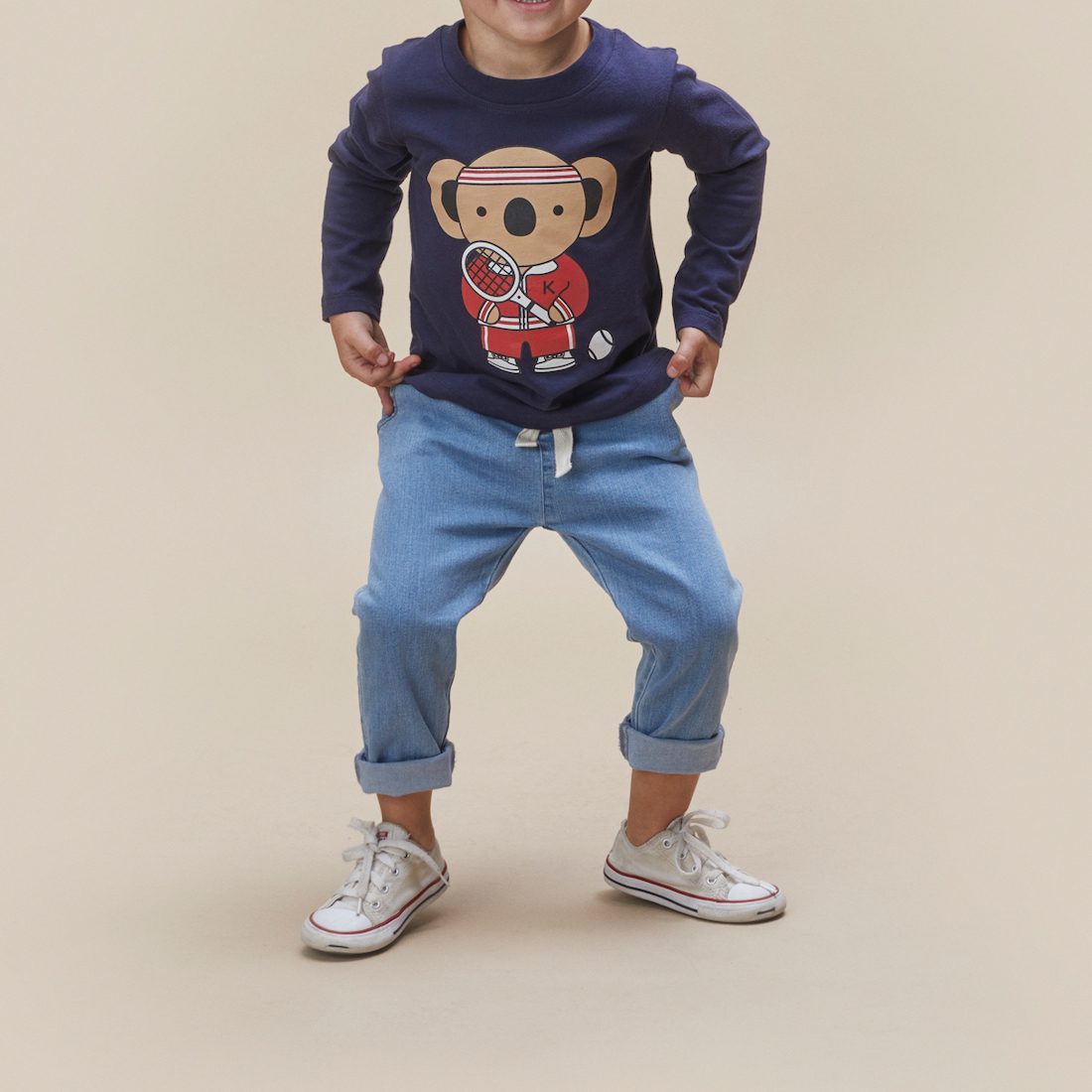 Tennis Koala T-Shirt & Denim Relaxed Pants