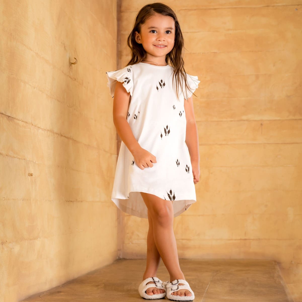 Girls Jersey Dress W/ Box Pleated Sleeve | Peach