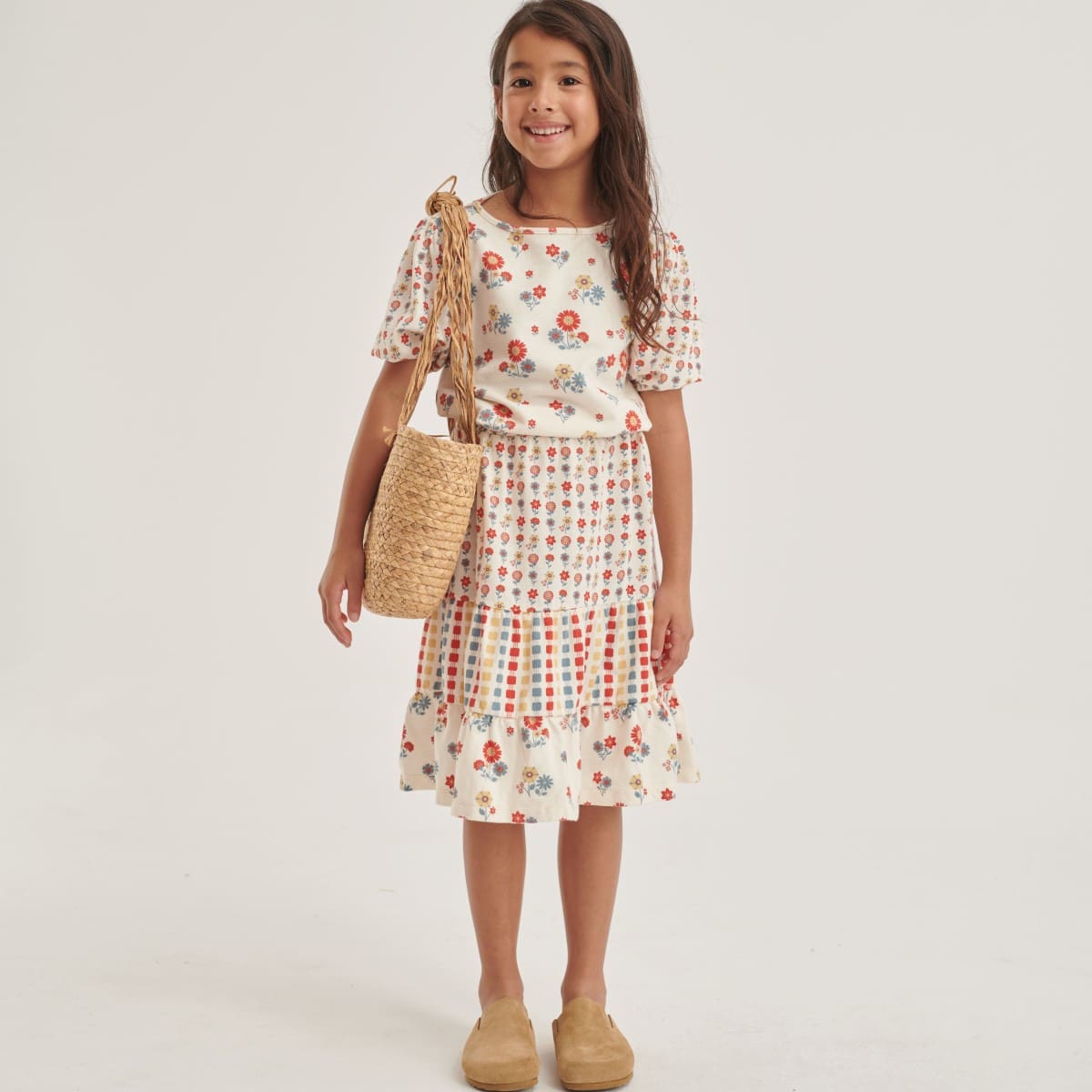 Patch Blouse & Midi Skirt
