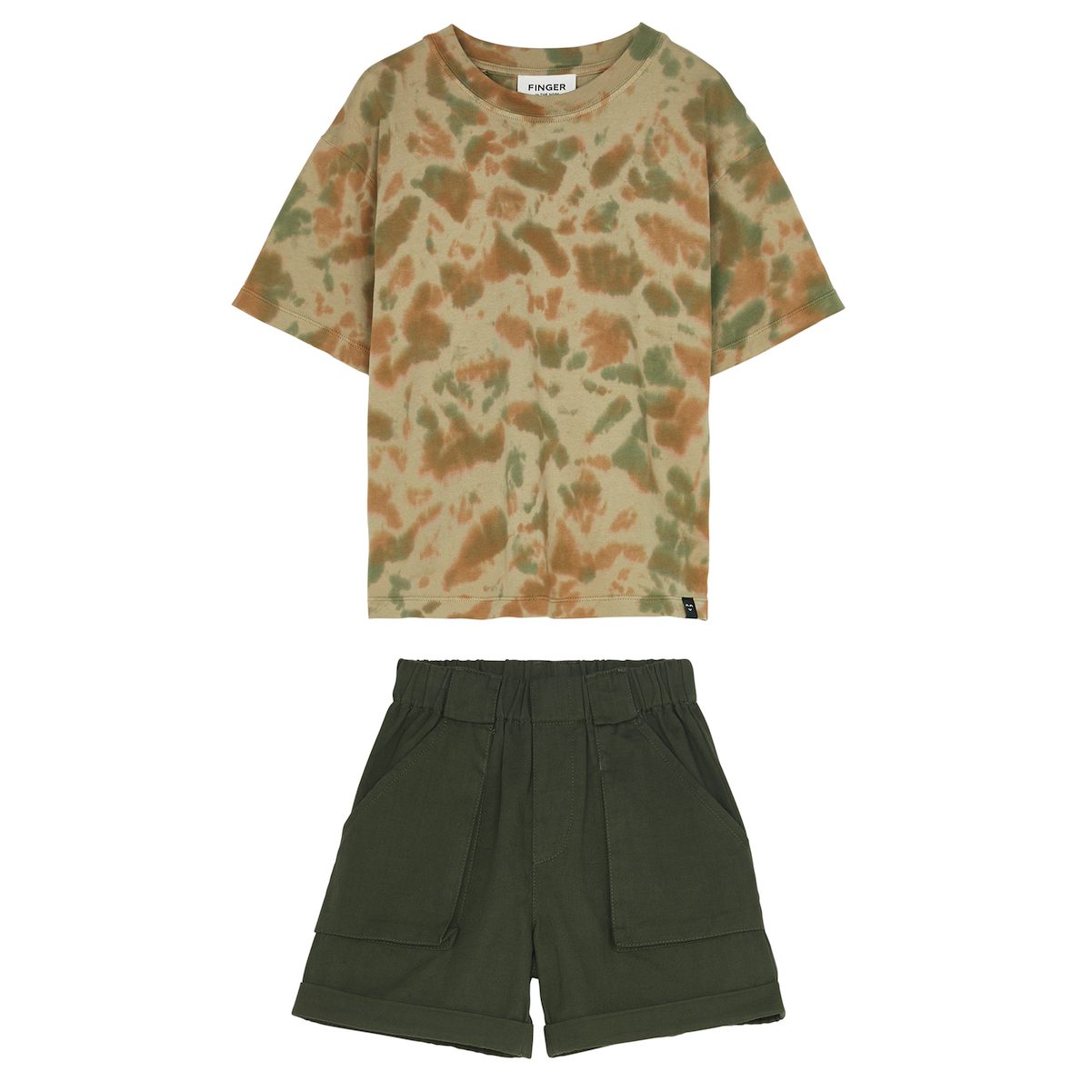 Khaki Tie & Dye T-Shirt & Weekend Khaki Elasticated Shorts