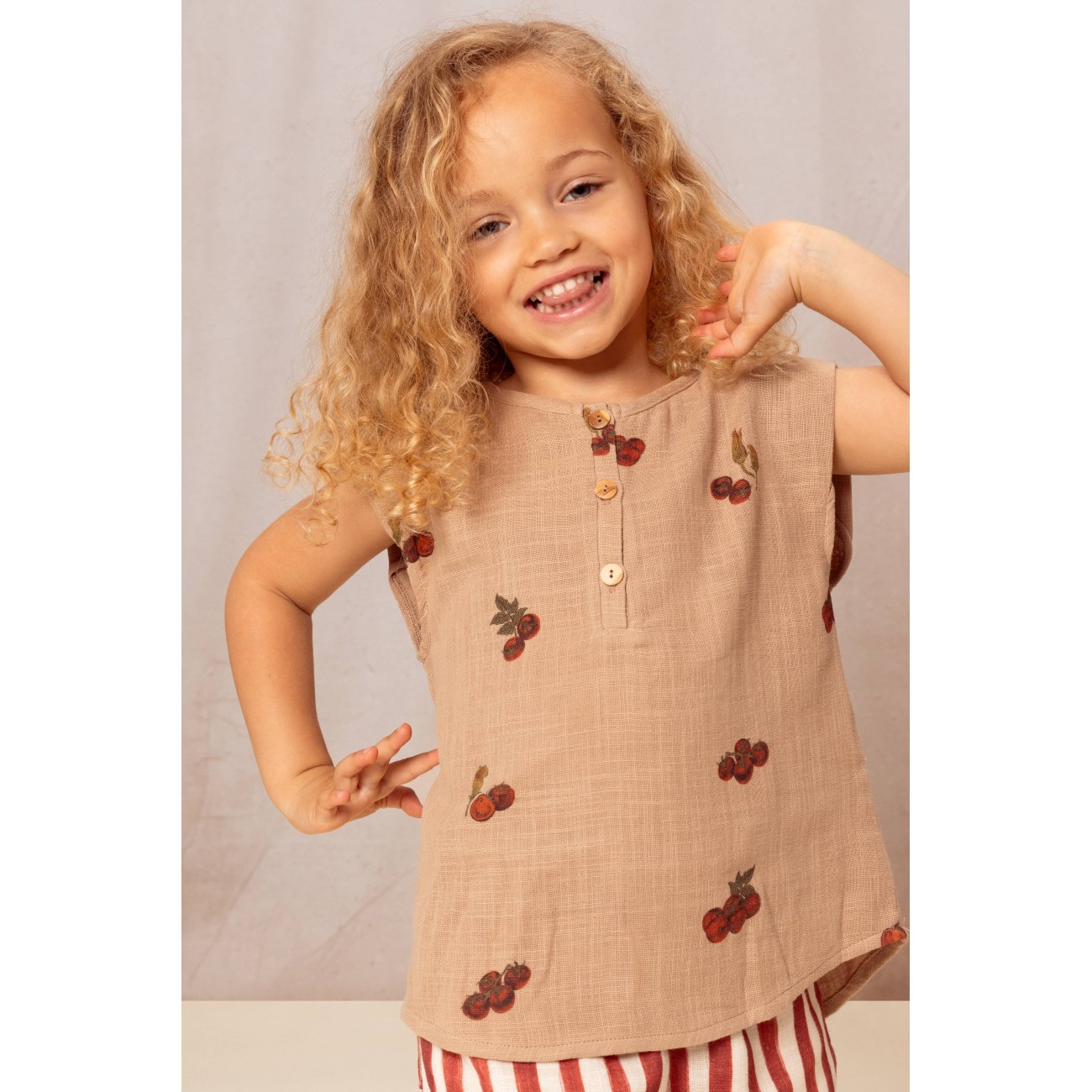 Blouse Roman & Shorts Georgette Tomatoes/Brick Red Stripes